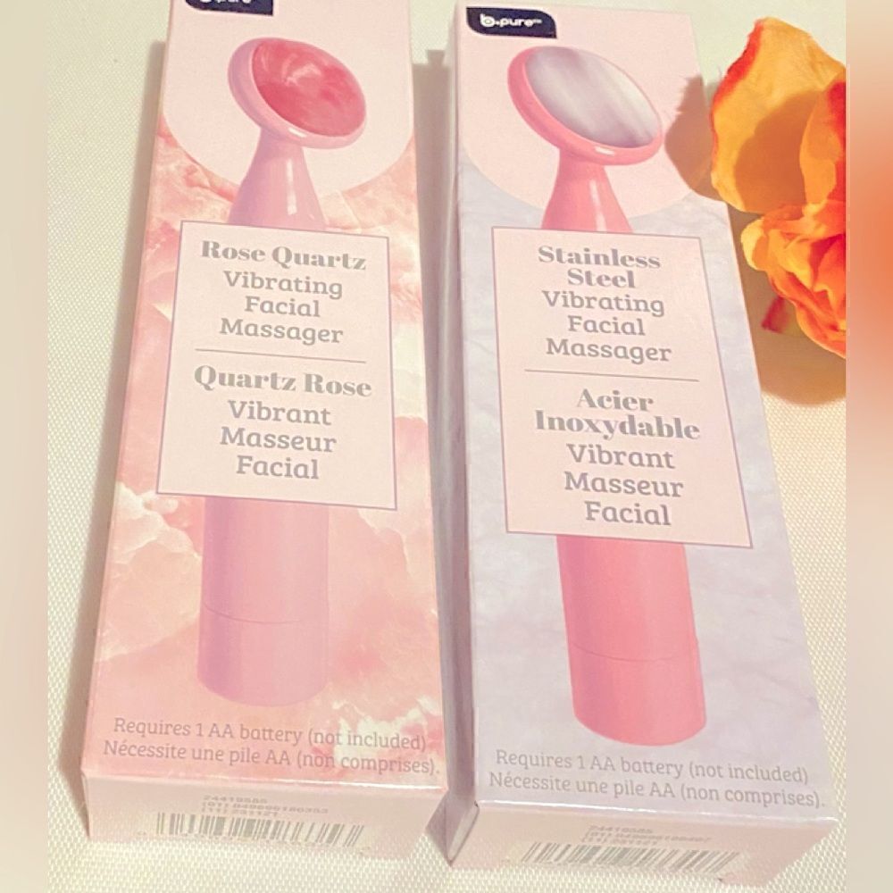 🛍️B-pure Set Of 2 Stainless Steel & Rose Quartz Vibrating facial Massager🎊